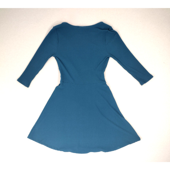 Modcloth Dress Womens Medium Teal Let's Keep It Short Ribbed Long Sleeve Mini - Picture 2 of 3